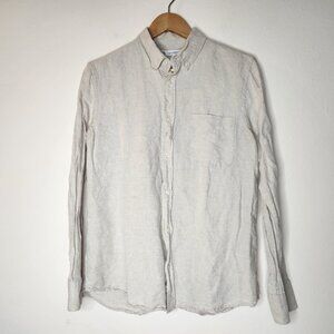 Zara Mens Medium Light Beige Linen Cotton Button Shirt Collared